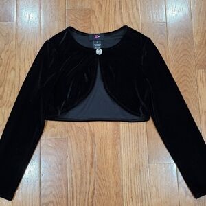 Iz Byer Black Velvet Girl's Bolero Cardigan (Size L)